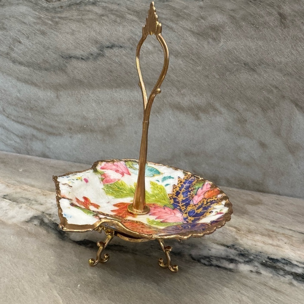 Handmade trinket tray decoupage Tobacco Leaf Pattern